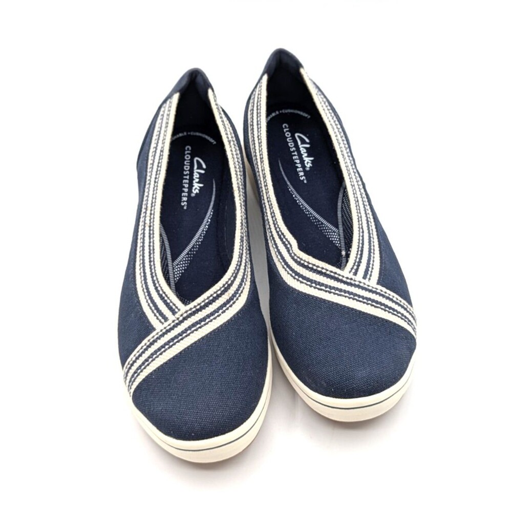 Clarks Breezesky Air Shoes Womens Size 8 Navy White Flats Cloudsteppers Comfort